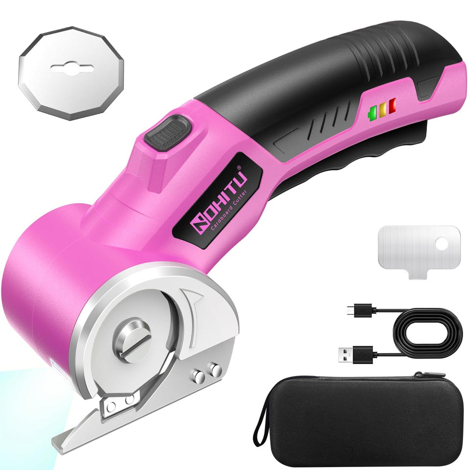Nohitu cordless electric scissors pink front view for precise, portable cutting