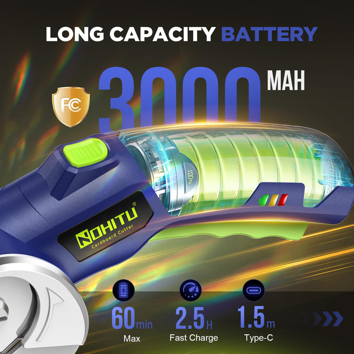 Nohitu 3000mAh battery powers cordless operation