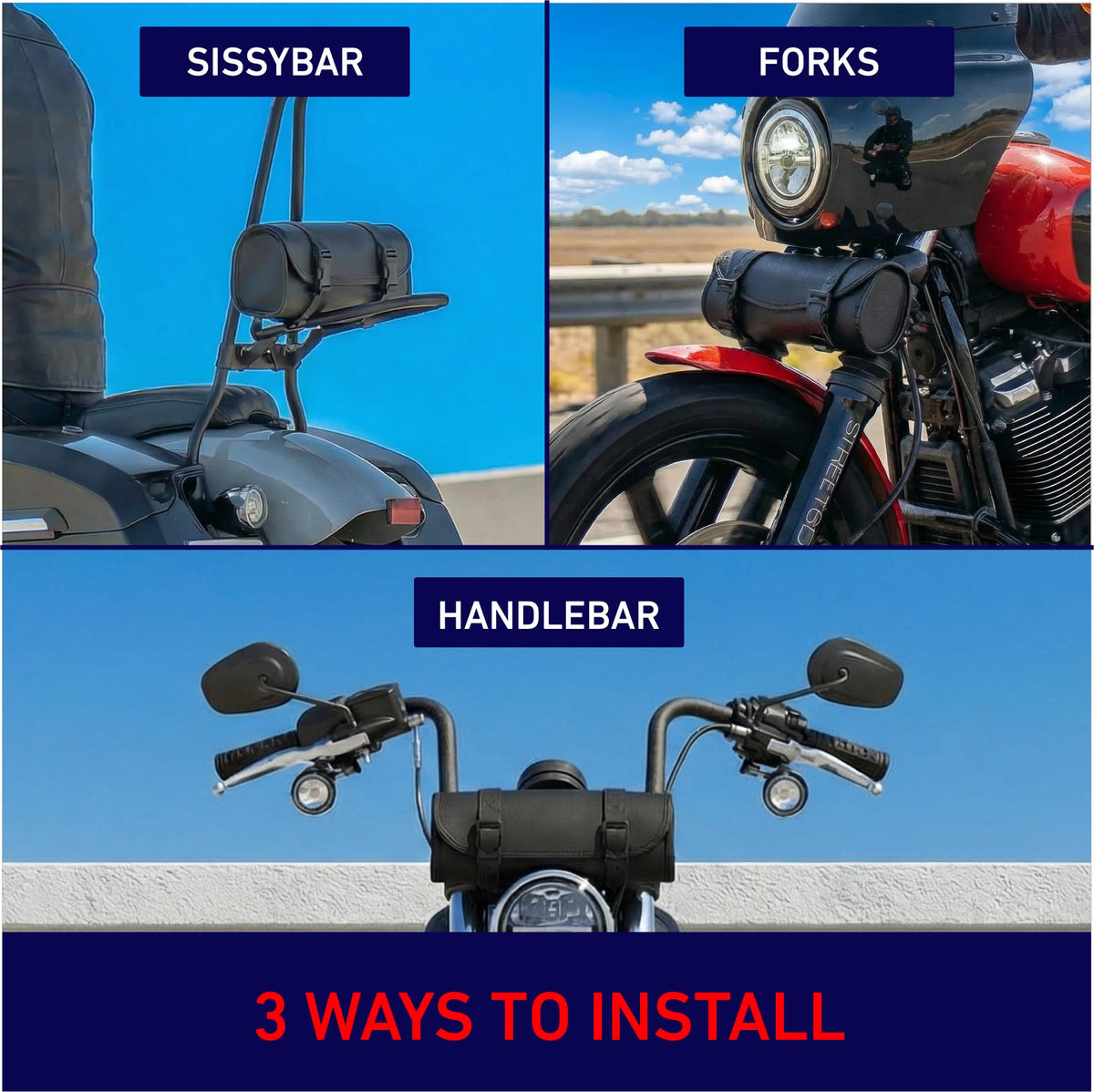 Nomad USA installation with adjustable straps on a motorcycle