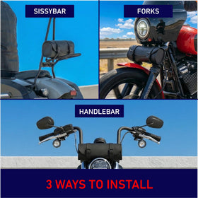 Nomad USA installation with adjustable straps on a motorcycle
