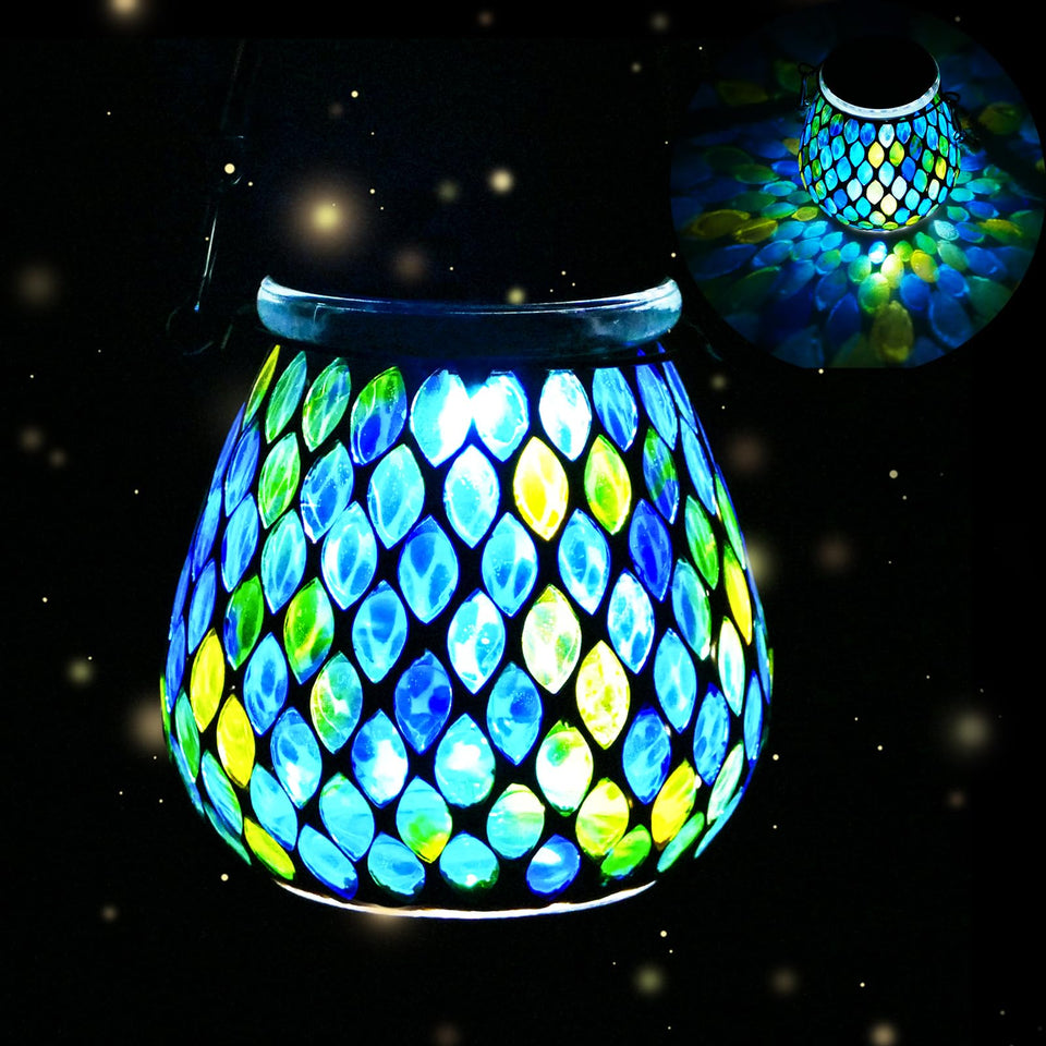 Nomoluke mosaic blue solar lanterns hanging glass lights brighten garden ambiance