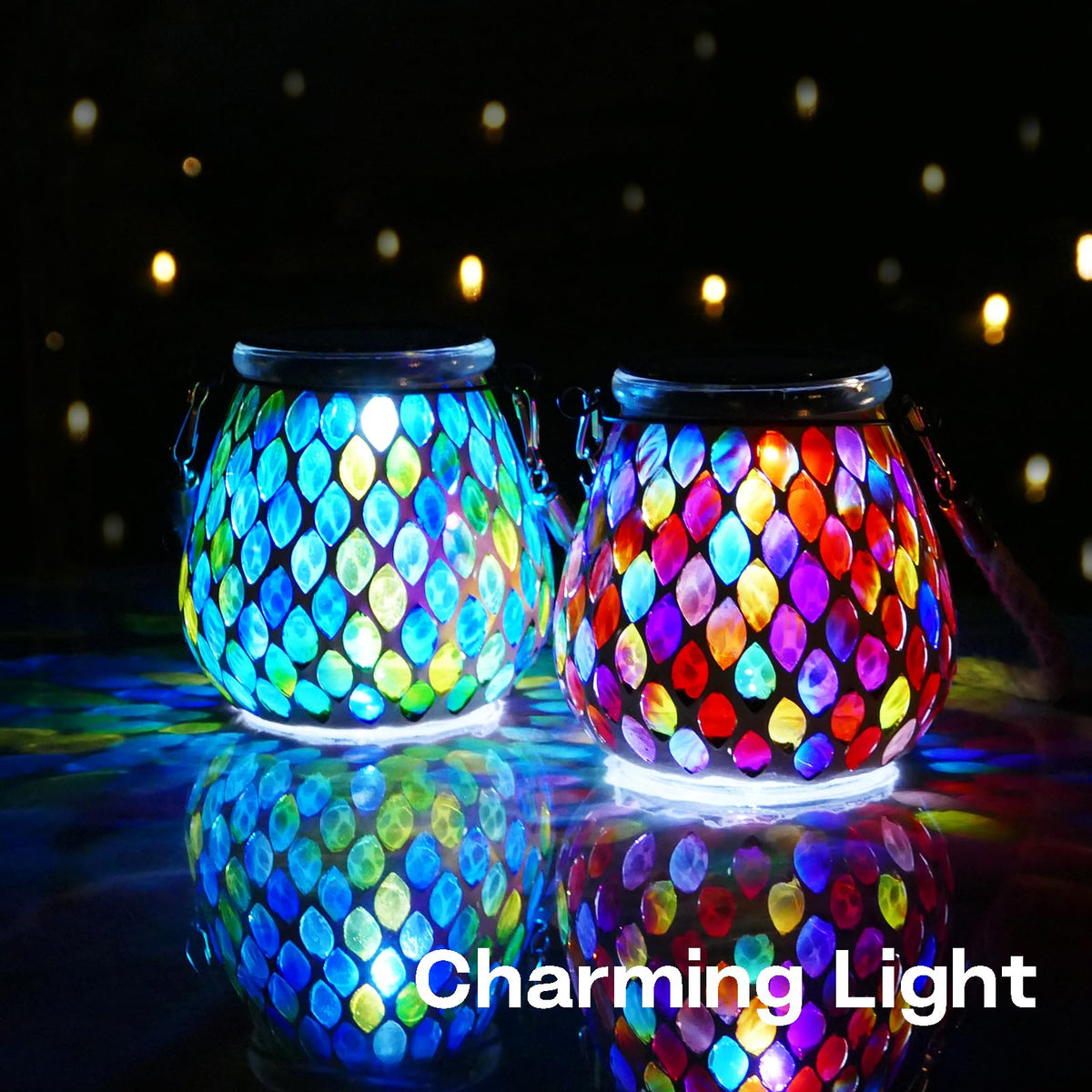 Nomoluke mosaic blue solar lanterns IP44 waterproof and weather resistant