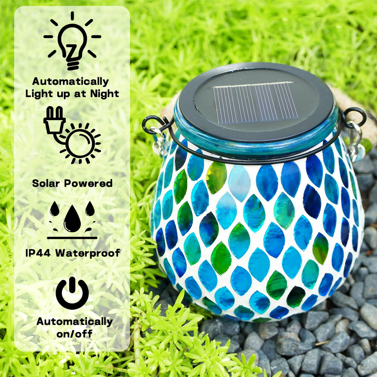 Nomoluke mosaic blue solar lanterns glass table lamp for warm outdoor evenings