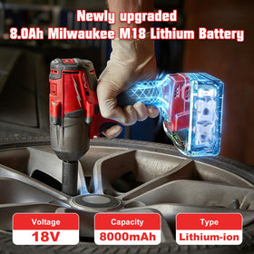 Nonbliep Milwaukee 18V battery LED indicator shows real-time charge for planning.
