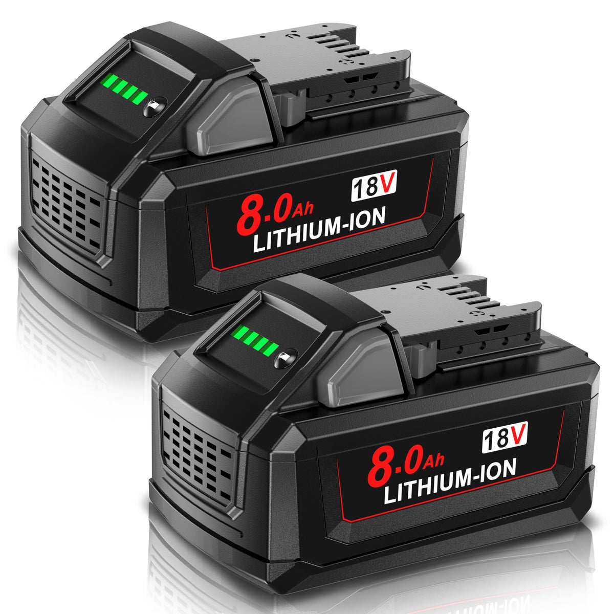 Nonbliep Milwaukee 18V 8.0Ah battery pack front view for extended jobsite power.