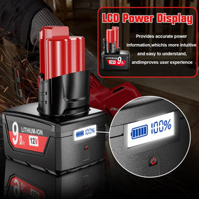 Side profile of Nonbliep 9Ah Milwaukee M12 battery for slim tool fit