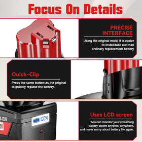 Packaging mockup of Nonbliep 9Ah Milwaukee M12 batteries