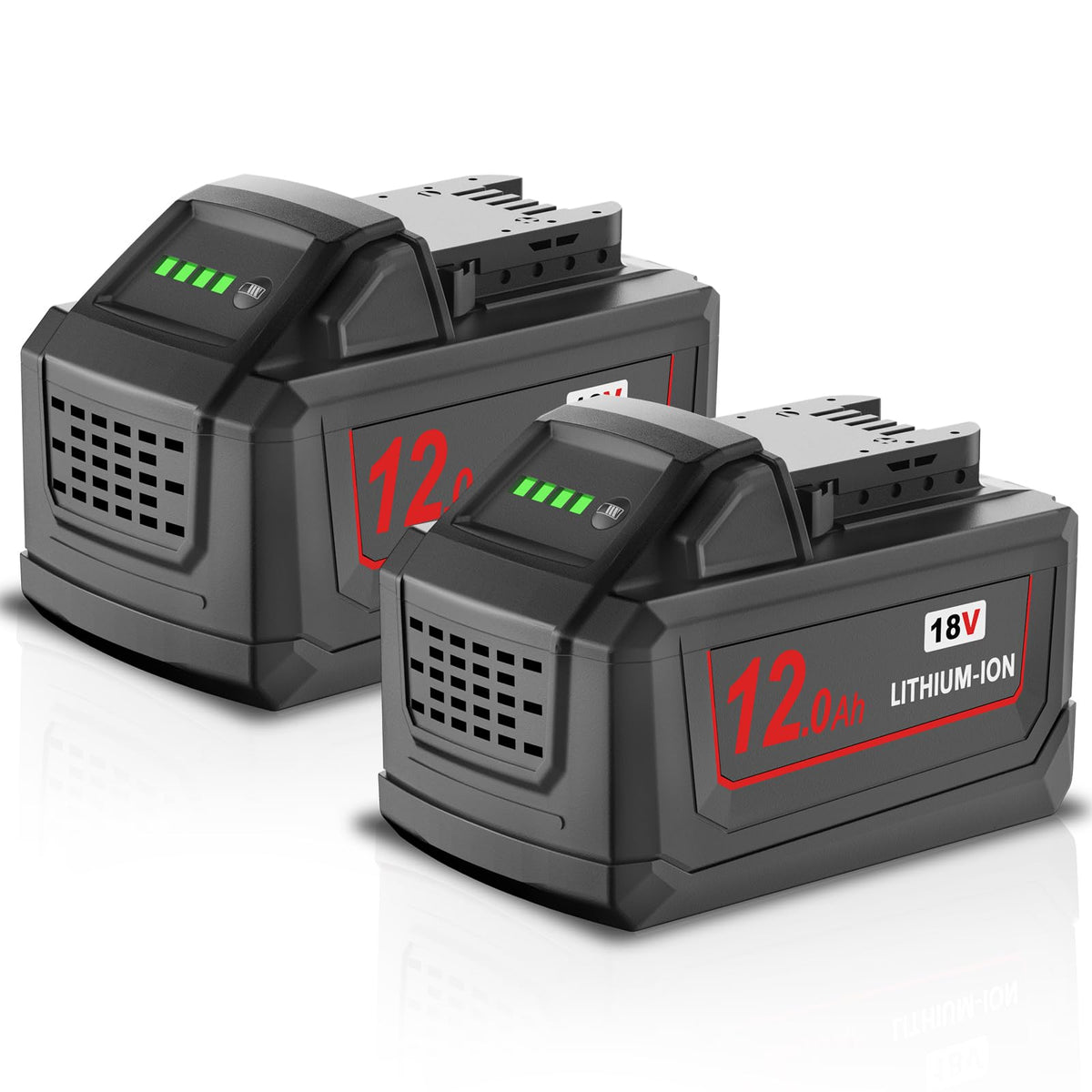 Nonbliep Milwaukee M18 front view battery with extended runtime.