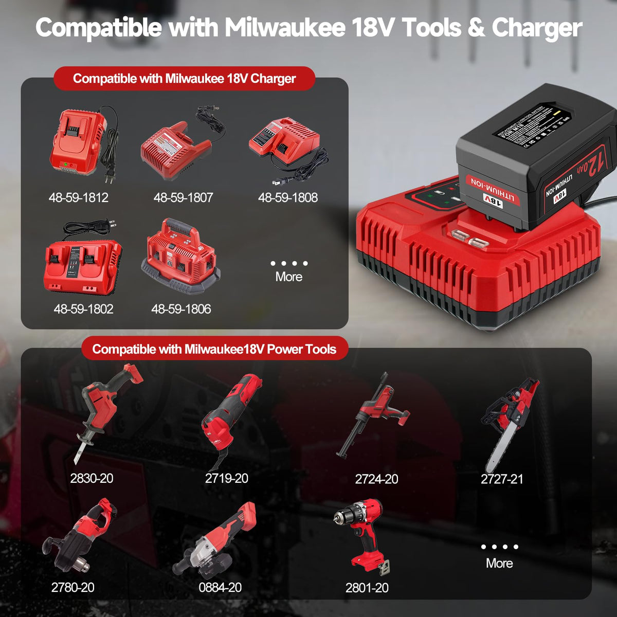 Nonbliep Milwaukee M18 battery with LED indicator for real-time power.