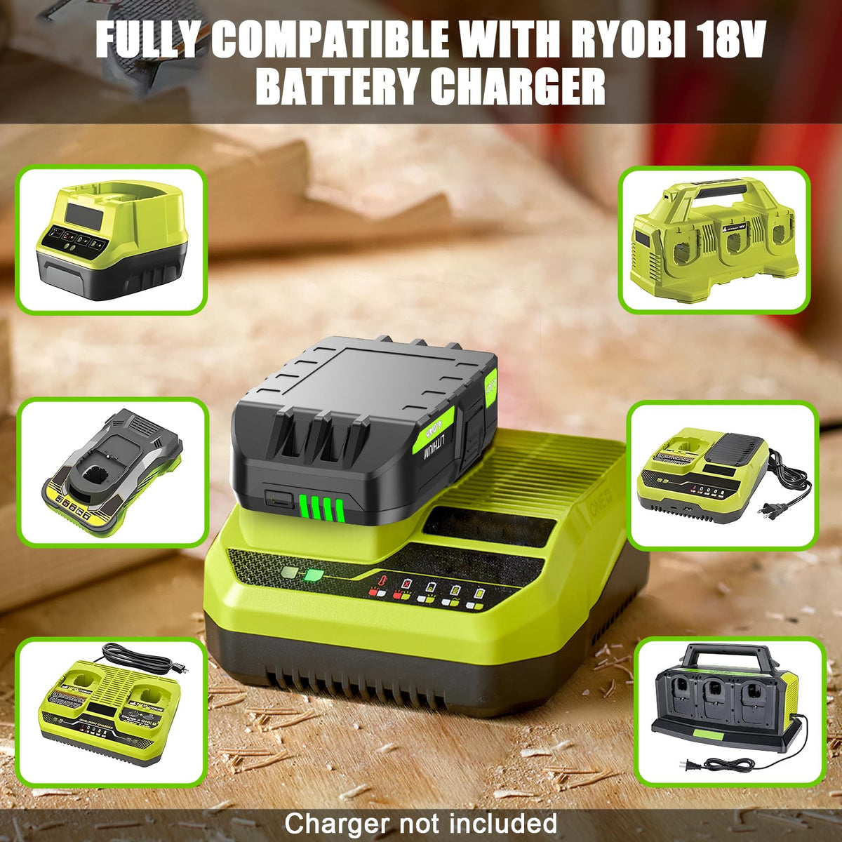 Nonbliep Ryobi 18V compatibility back label highlights extensive model fit
