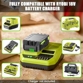 Nonbliep Ryobi 18V compatibility back label highlights extensive model fit