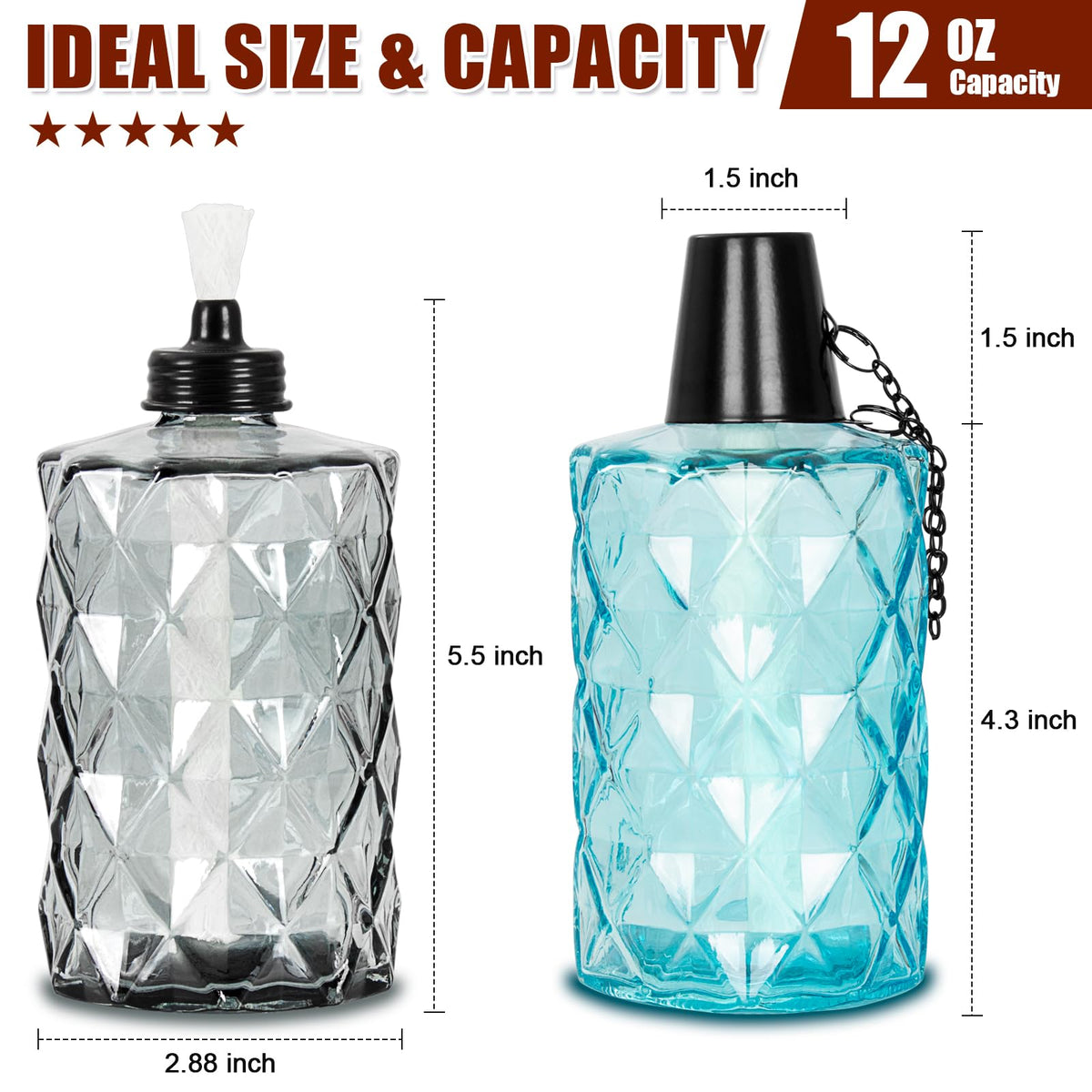 Nonley glass tabletop torch blue glow enhances evening lighting.