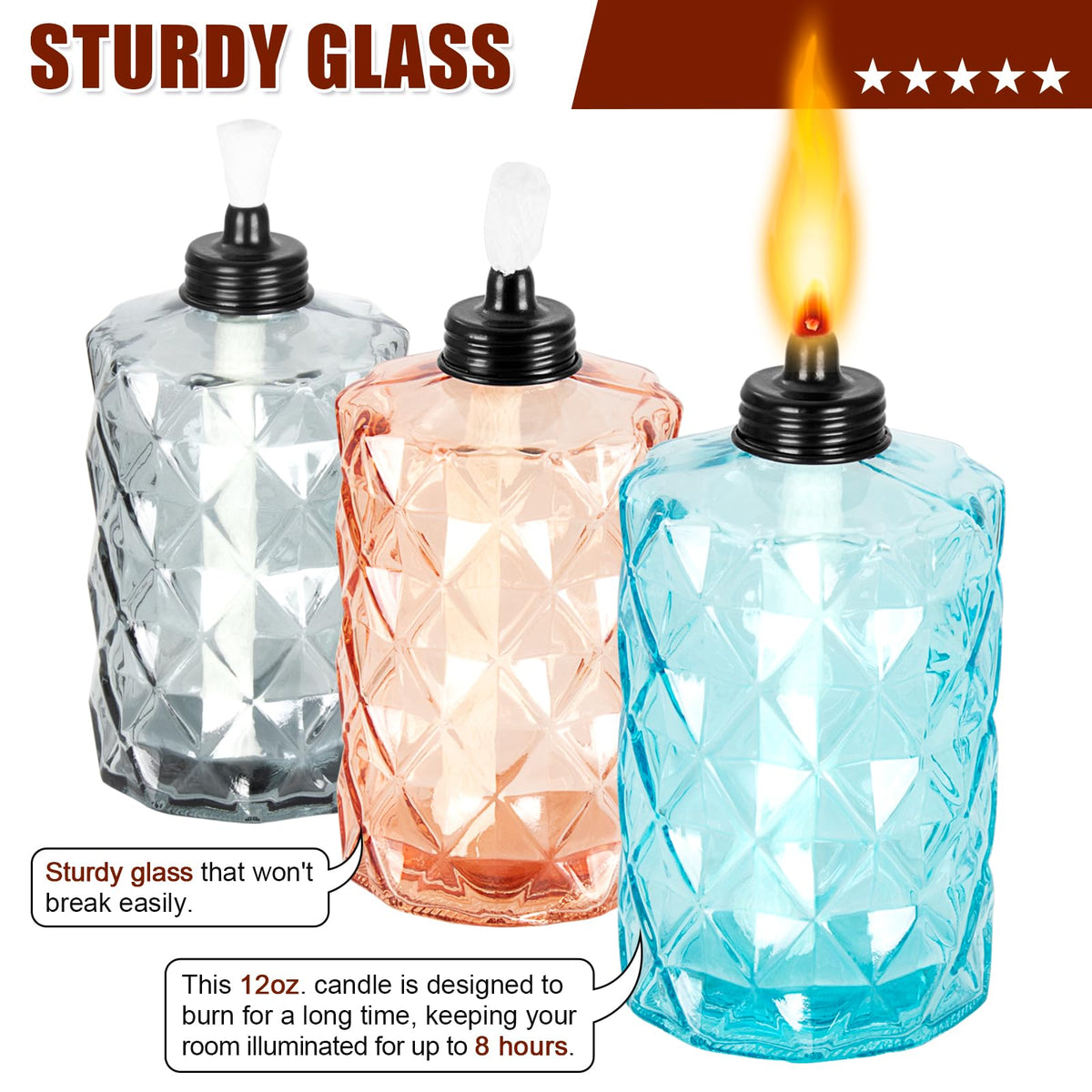 Nonley glass tabletop torch purple glow adds vibrant yard decor.