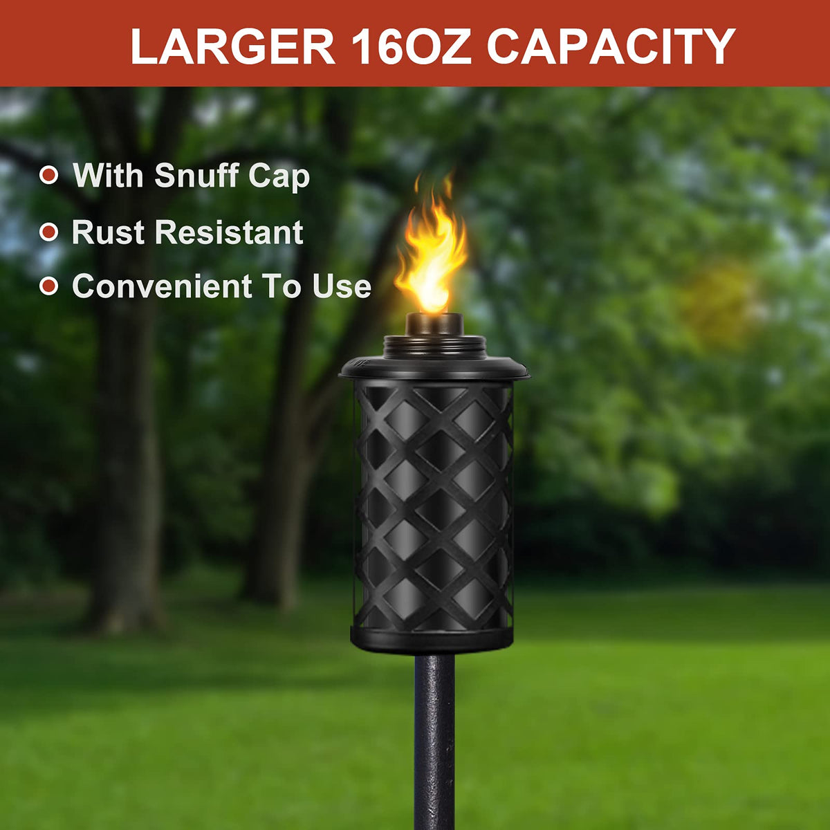 Nonley refillable torch canister demonstrates wide mouth for mess-free fuel refills.