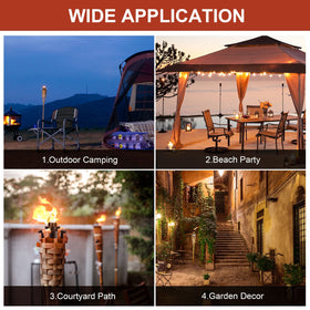 Nonley outdoor torch canister set enhances outdoor decor with cozy ambience.