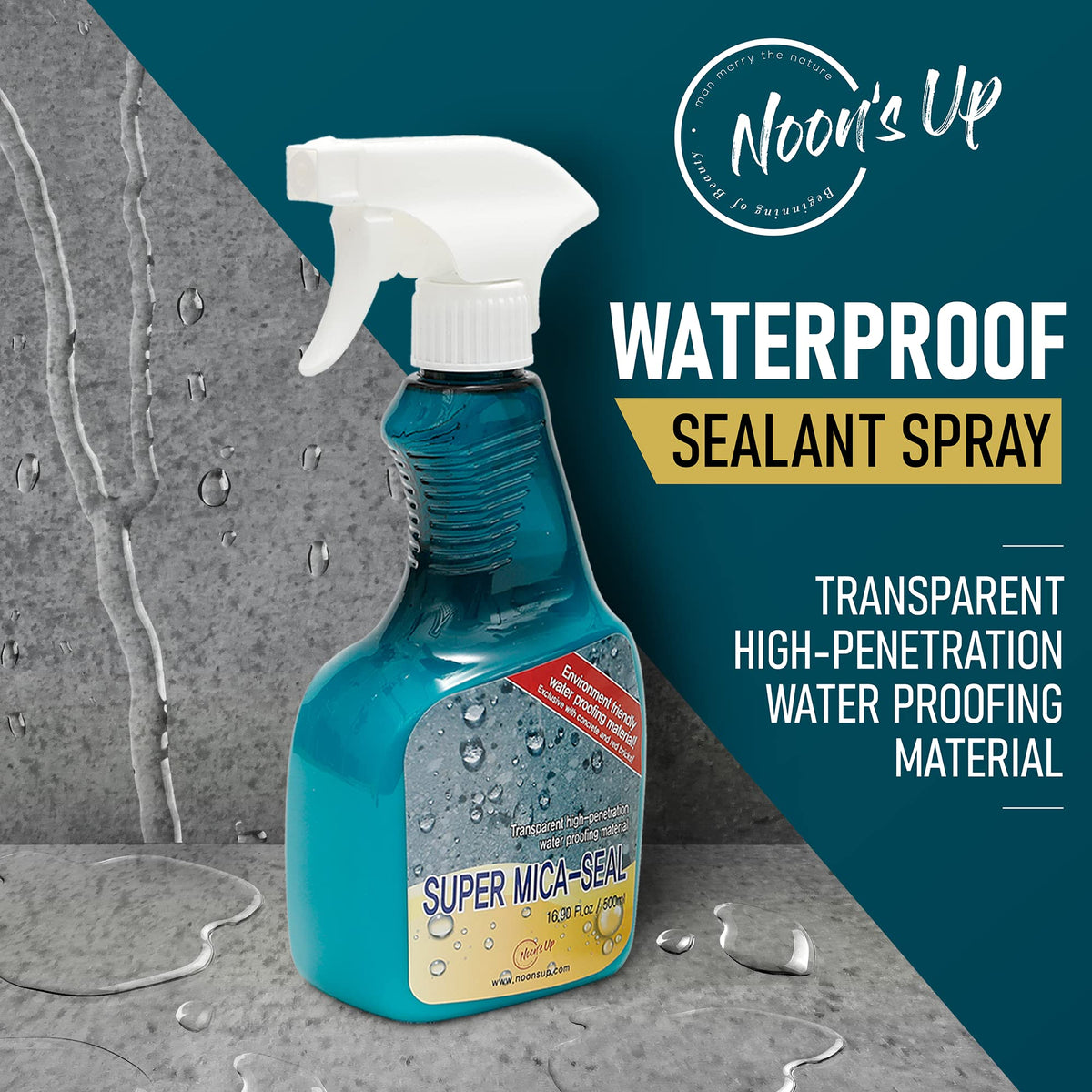 Applied to concrete, NOON'S UP Super Mica-Seal forms a protective coating.