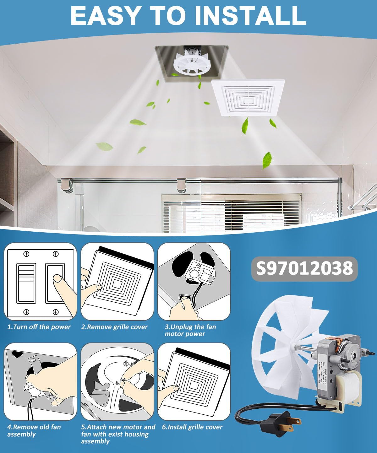 NOOTO S97012038 package content image shows motor and blower wheel included