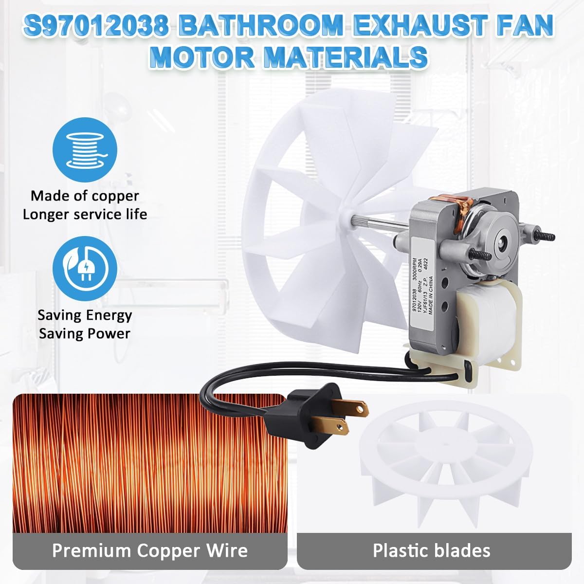 NOOTO S97012038 technical specs emphasize 120V 60Hz, 3000RPM for reliable ventilation