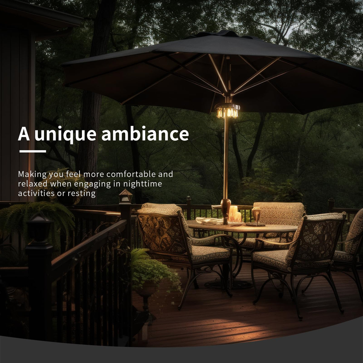 NORA·GIFT cordless umbrella light clips onto poles for easy setup.