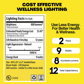 Norb Everyday Sun bulb 9W saves energy while delivering bright sun-like illumination.