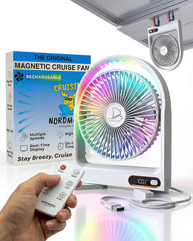 Nordmoose magnetic cruise cabin fan base attaches securely to walls for clutter-free cooling.
