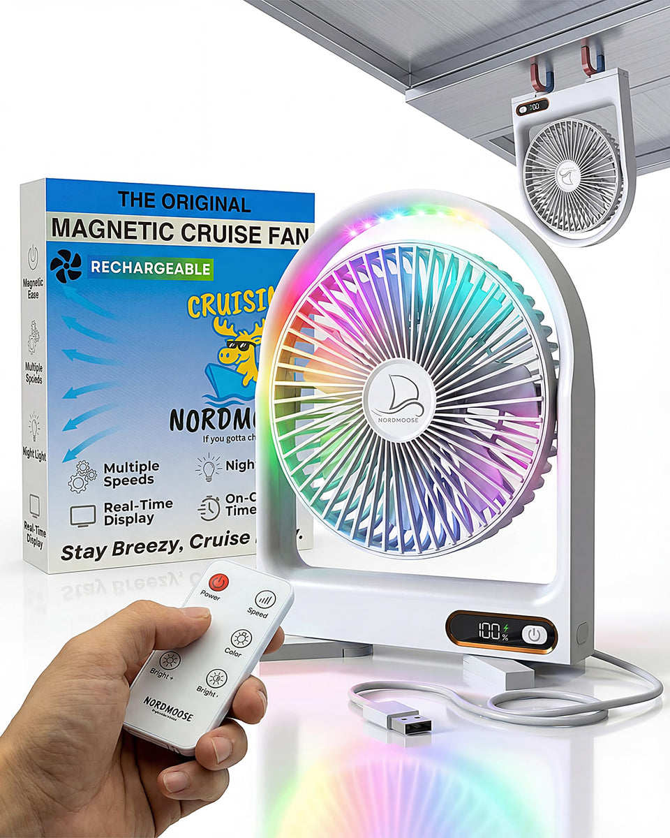 Nordmoose magnetic cruise cabin fan base attaches securely to walls for clutter-free cooling.