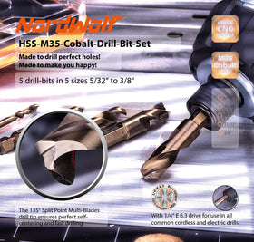 NordWolf cobalt stubby drill bit tip with 135 degree split point for precise starts