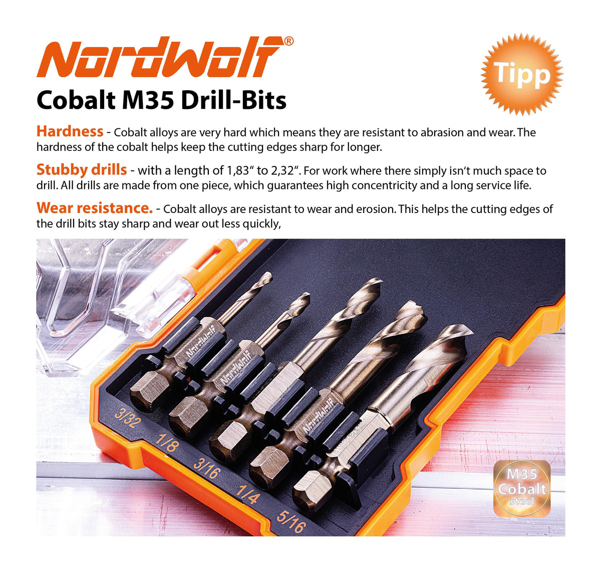NordWolf hex shank 1/4 inch quick-change for compatible chucks and drivers
