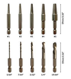 NordWolf stubby left-hand reverse drill bits with hex shank for quick tool changes.