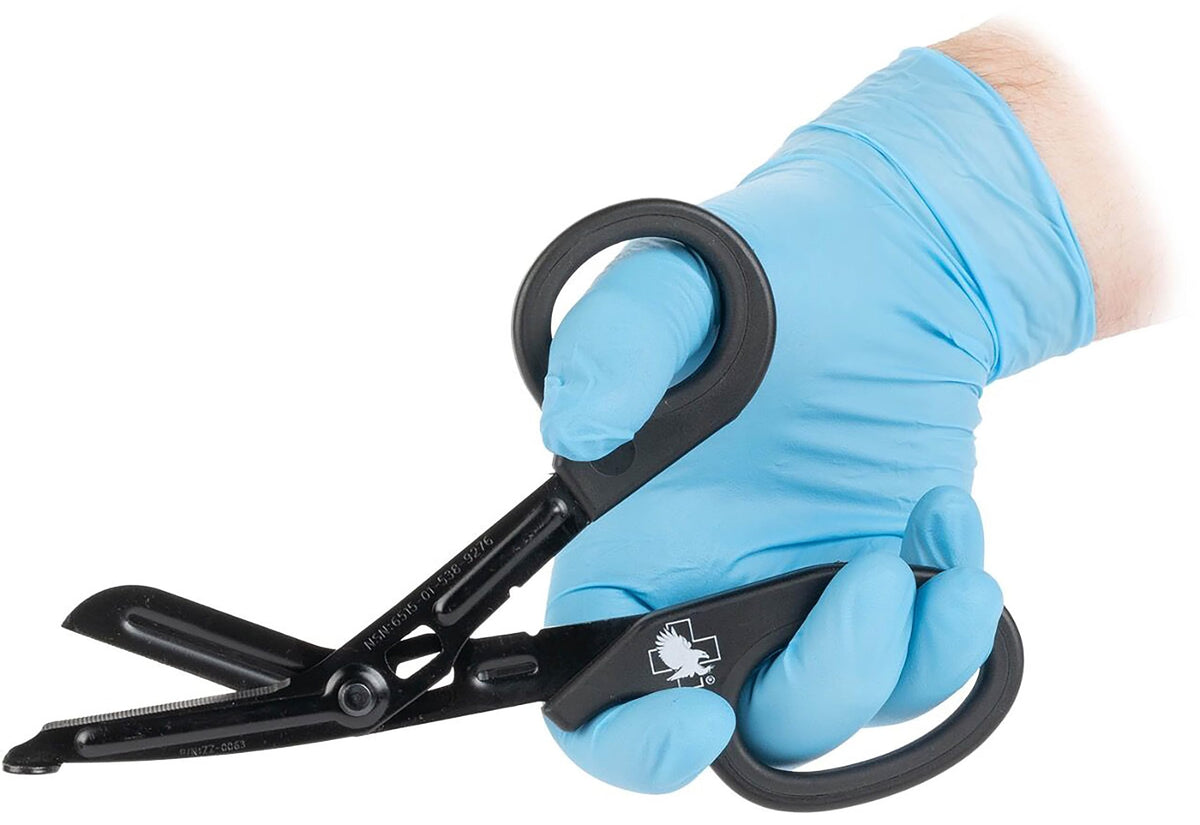 North American Rescue trauma shears soft-grip handle design enhances control when wet.