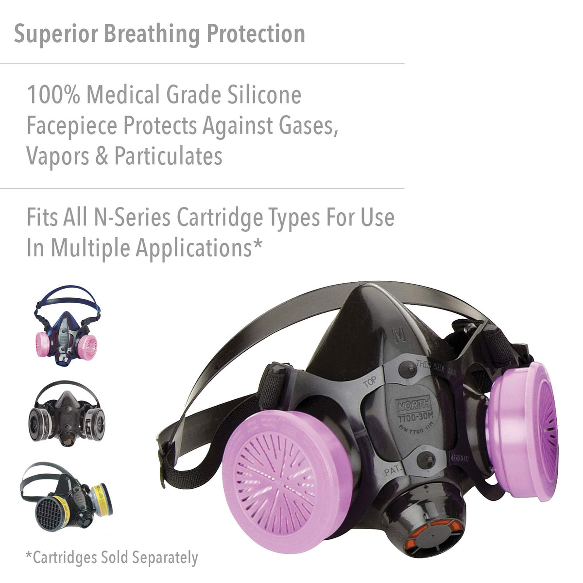 NORTH Honeywell 7700-series half mask silicone respirator cradle suspension for mobility.