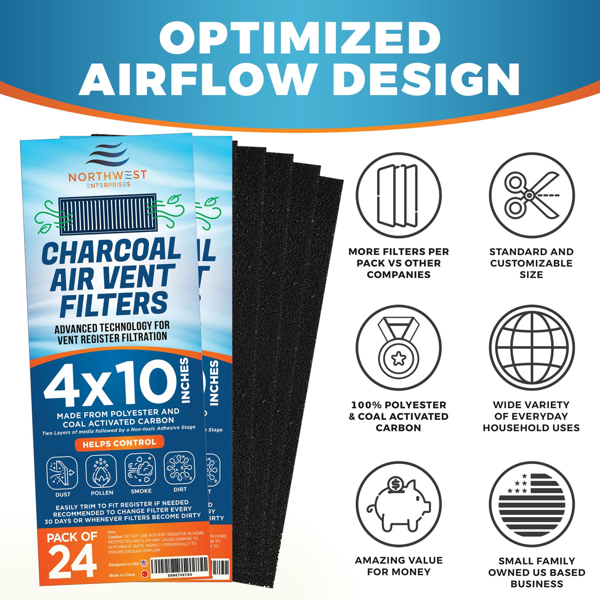 Northwest Enterprises vent filter demonstrates dust and odor capture in a room.