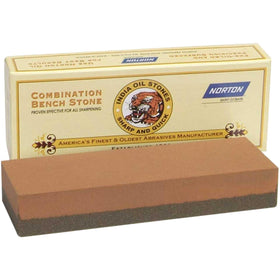 Norton combination grit benchstone front view, ready for precise sharpening with oil