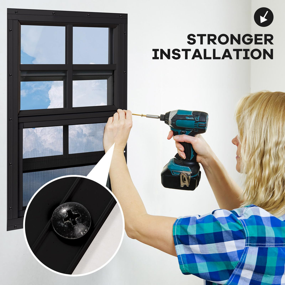 NOTASA window showing built-in fiberglass screen for ventilation and bug protection