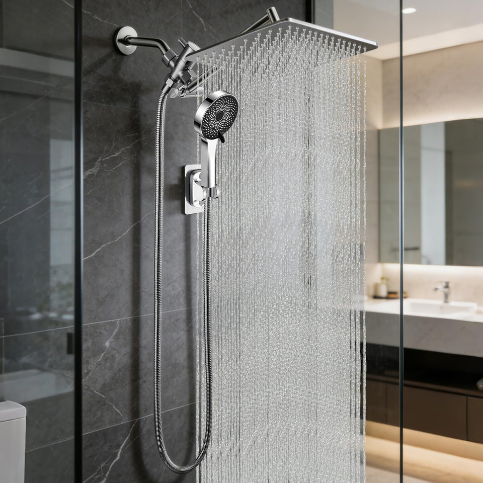 Nottia 12-inch rainfall shower head offers immersive full-body coverage.