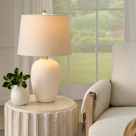 Nourison Home 23in lamp demonstrates flexible lighting with a 3-way switch.