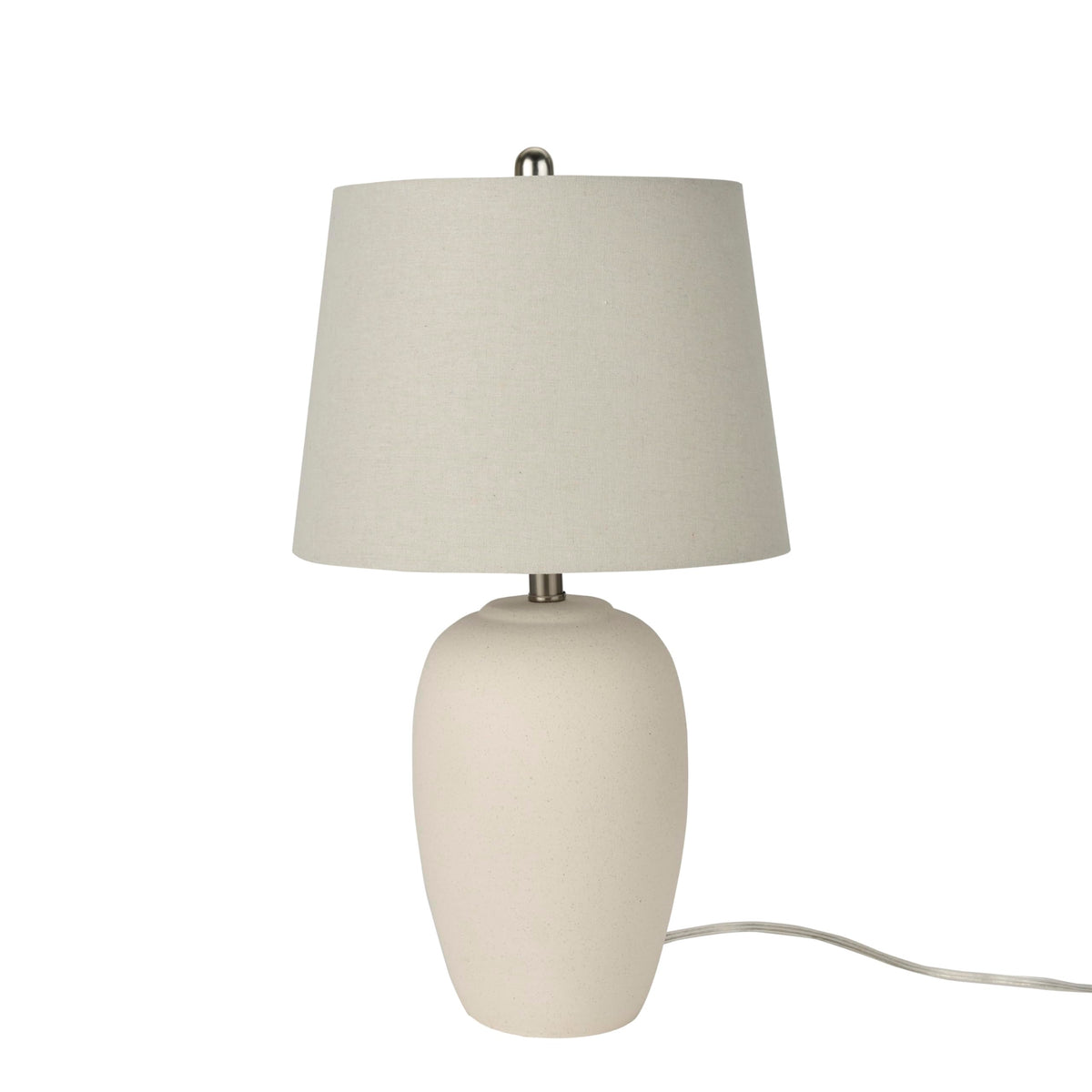 Nourison Home lamp close-up shows smooth glaze and off-white shade.