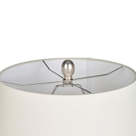 Nourison Home distressed cream lamp closeup highlights ceramic texture.