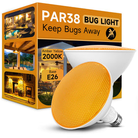 Nouscan PAR38 bug light emits amber glow for outdoor bug reduction
