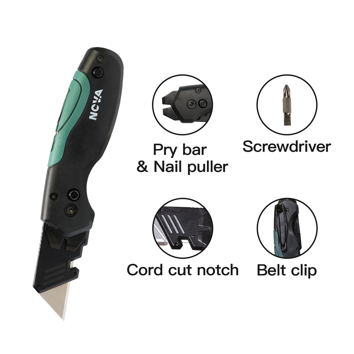 Nova folding knife quick blade-change for faster task completion.