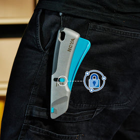 Nova safety lock design keeps blade secure for pocket storage.