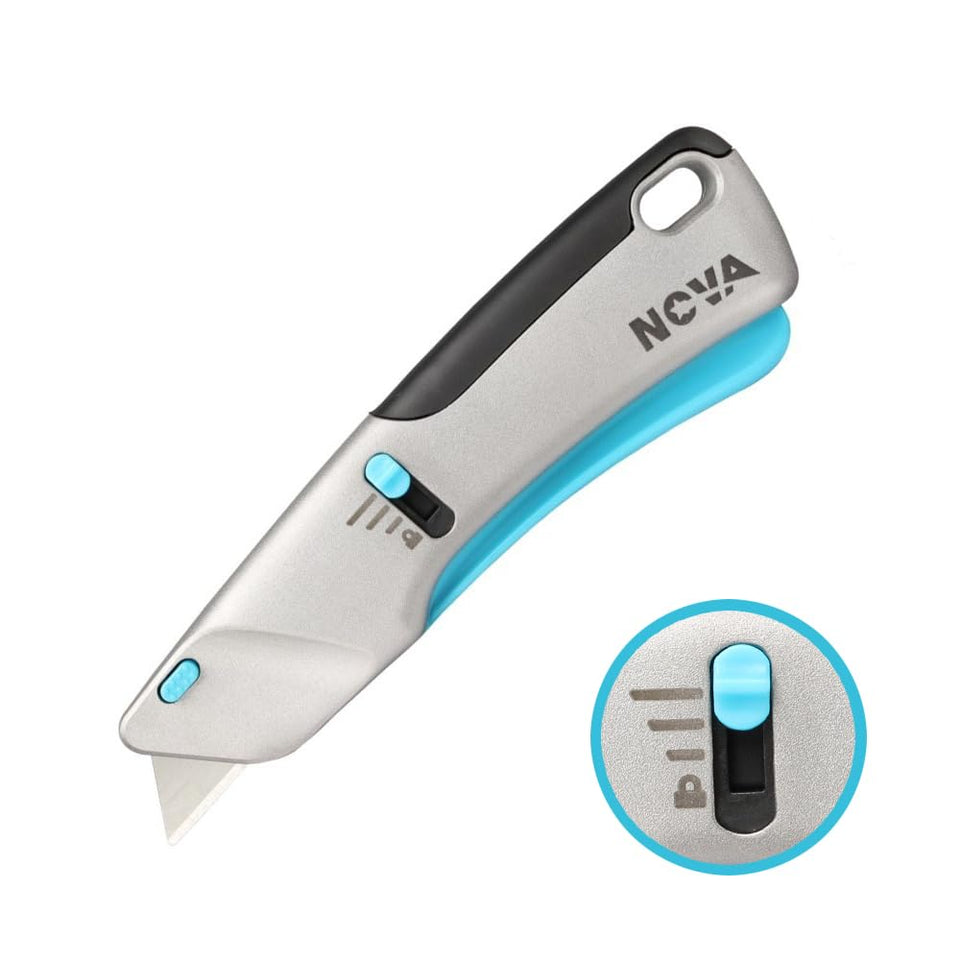 Nova Squeeze Trigger Knife with ergonomic handle for precise cardboard cuts.