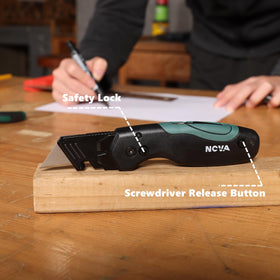 Nova knife includes five extra blades for extended projects.