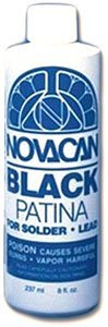 Novacan black patina bottle for lead and solder to create a deep, durable finish.