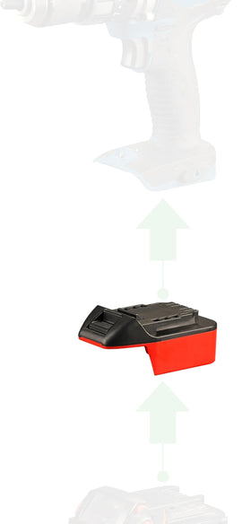 NovaQuantic adapter Milwauke M18 battery front view showing compact rugged design for site use.