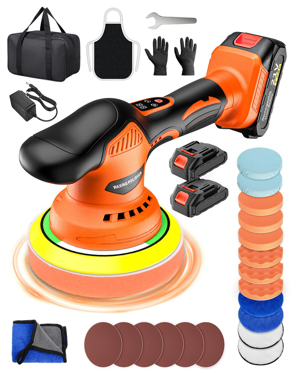 NOVARHOME cordless car buffer polisher with LED display for easy speed and battery monitoring.