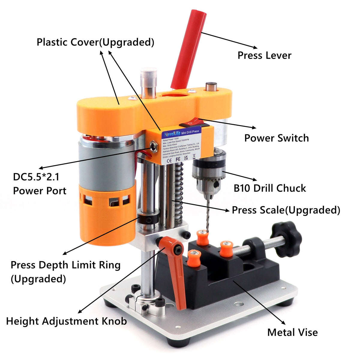 NovelLife Mini Drill Press front panel with accessible controls for easy speed tweaks