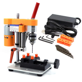 NovelLife Mini Drill Press side view shows compact metal build for precise home drilling