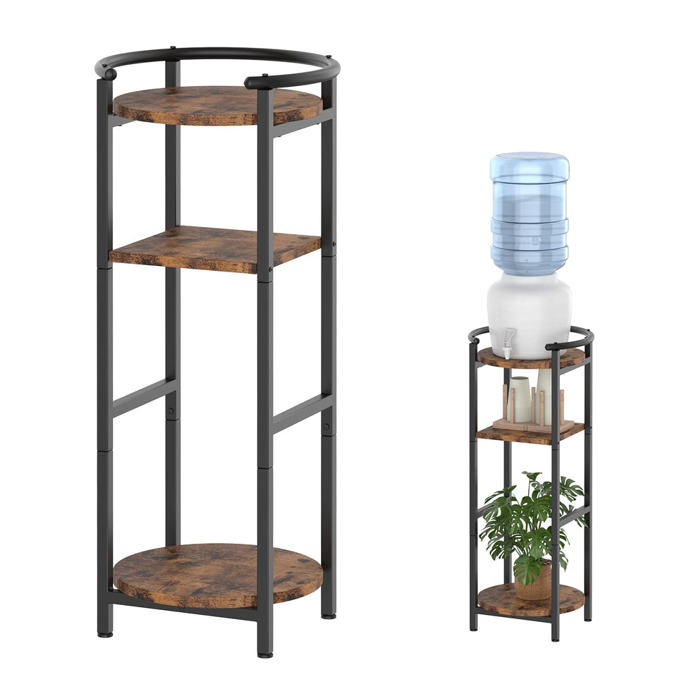 NOVIMANGO wood water dispenser stand full-height profile showing stable design and organized setup