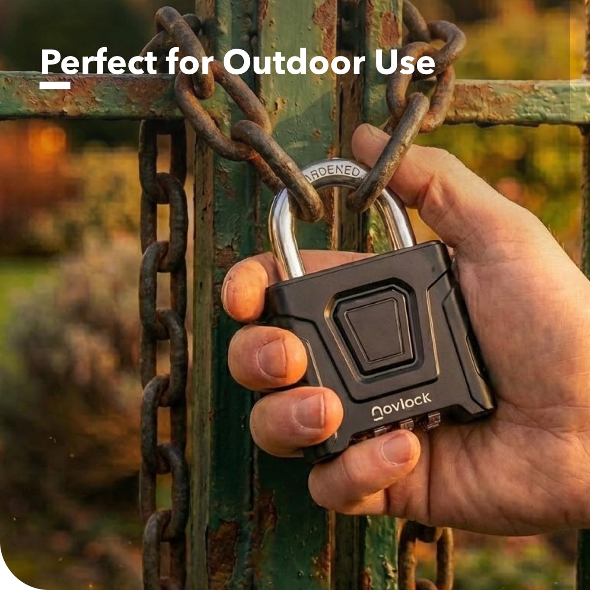 NovLock large padlock dimensions 2.1x1.1x3.3 inches highlighted.